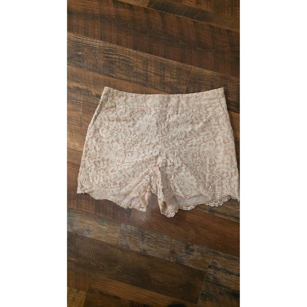 Anthropologie Cartonnier Peach Floral Lace High Waisted Shorts Size 10